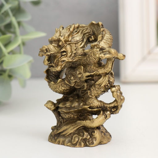 Нэцкэ фигурка полистоун под бронзу «Дракон. Активация», 3.5×6×8 см