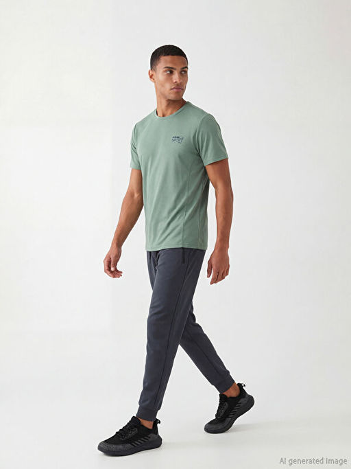 Bisiklet Yaka Bask?l? Erkek Spor Ti??rt