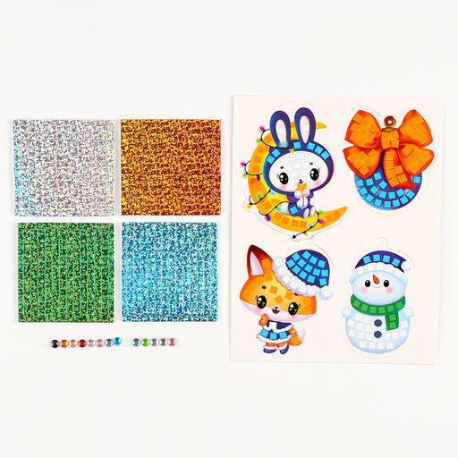 Аппликация стикерами на новый год. Елочные игрушки Зимняя сказка, набор для творчества - Школа талантов фото 3