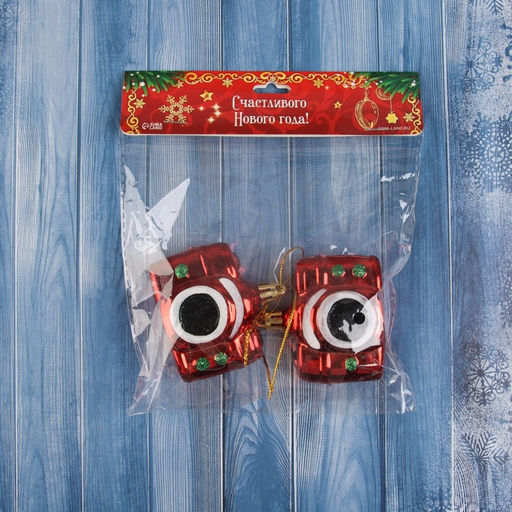 Цена за 2 шт. Ёлочные игрушки 2 шт. Зимнее волшебство. Фотоаппарат пластик, 6.56 см, красный  фото 3