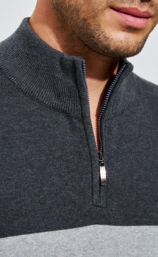 Джемпер мужской с воротом на молнии F321-15232 чёрно-серый - Fine joyce фото 3