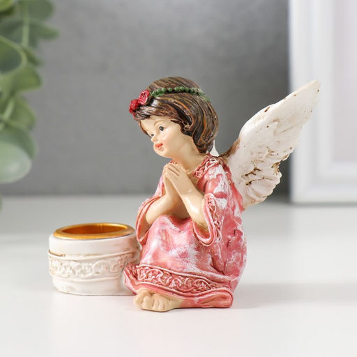 Подсвечник на 1 свечу «Ангел в платье с венком», полистоун, d=2.2 см, 7.2×8.7×5.5 см, МИКС