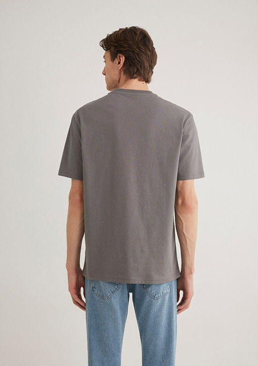 Etiket Detayl? Gri Basic Tisort - Mavi фото 4