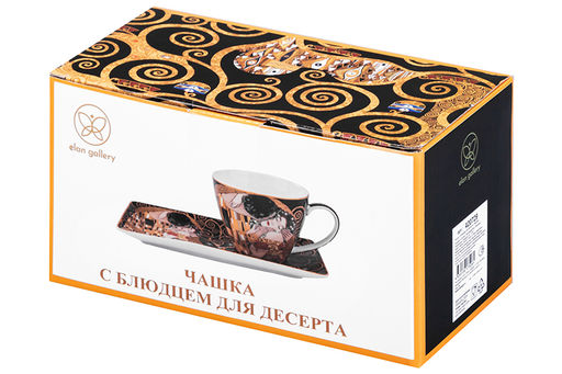 Чашка 250 мл с блюдцем для десерта 20*10*2 см Поцелуй на черном, NEW BONE CHINA - Elan gallery фото 11
