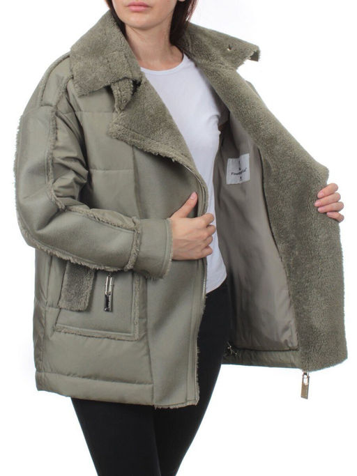 902 GRAY/GREEN Куртка зимняя облегченная женская (холлоффайбер 150 гр., искусственная дубленка) - Fashion фото 9