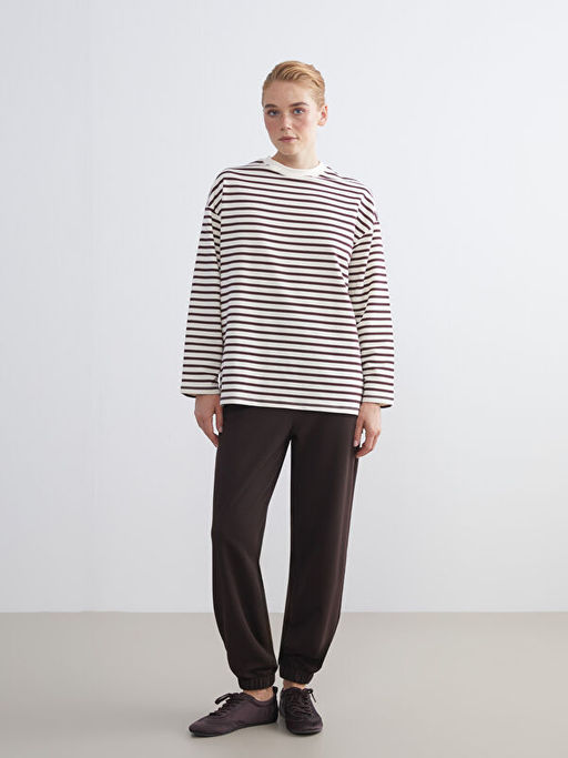 Bisiklet Yaka ?izgili Kad?n Sweatshirt Tunik