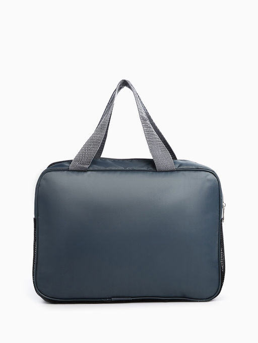 Косметичка-сумочка на молнии с сеткой, с ручками, с вышивкой, серая