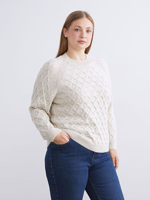 Bisiklet Yaka Kendinden Desenli Kad?n Triko Kazak