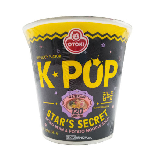 Лапша б/п из маша и картофеля со вкусом говядины среднеострая K-pop Mung Bean & Potato Noodle Soup (Beef Udon Flavor) Ottogi, Корея, 38,1 г Акция