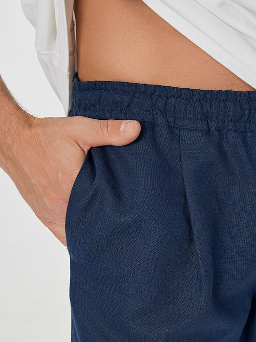 Брюки мужские темно-синие из хлопка и льна - Mark formelle фото 4