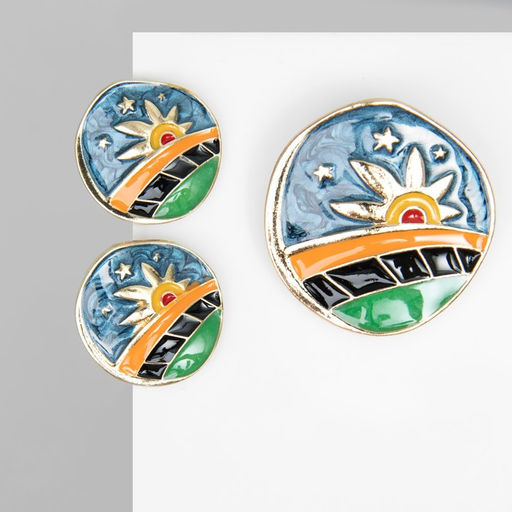 Набор 2 предмета: значки, брошь-кулон «Закат», цветной в золоте