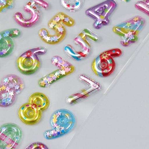 Цена за 7 шт. Наклейка пластик "Цифры" с глиттером МИКС 9х20,5 см