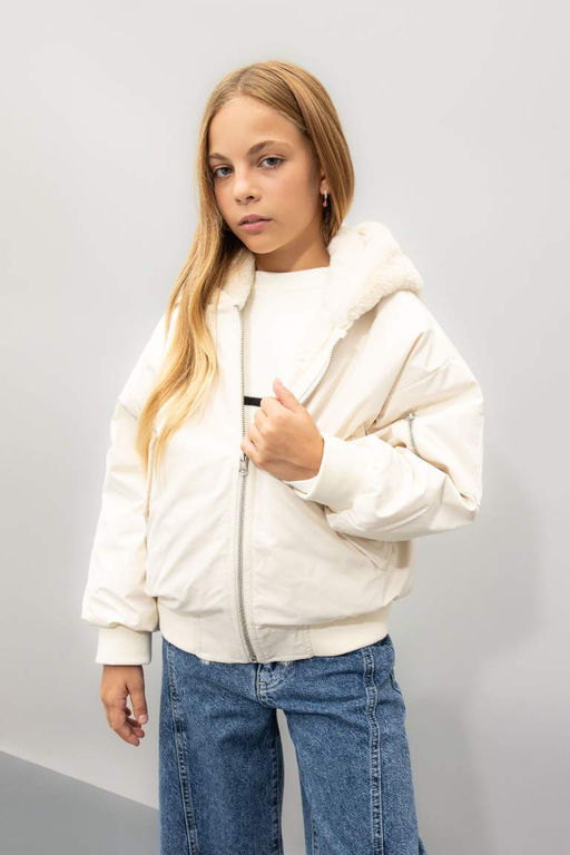 Двустороннее пальто с капюшоном для девочек - Defacto фото 3