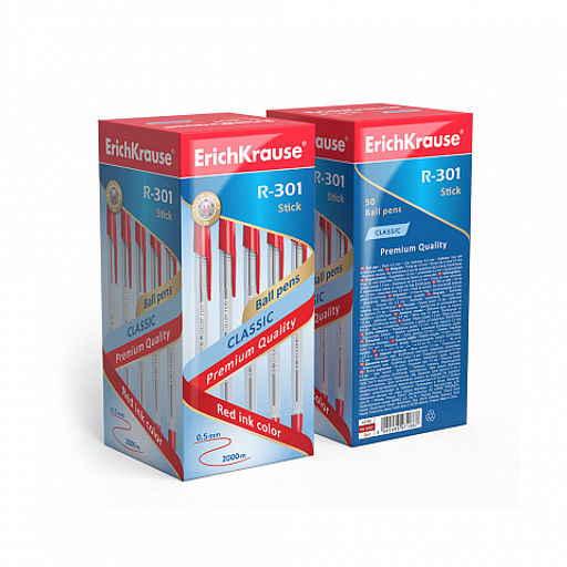 Цена за 24 шт. Набор из 4 ручек шариковых ErichKrause R-301 Stick Classic 1.0, цвет чернил: синий, черный, красный, зеленый (в пакете)