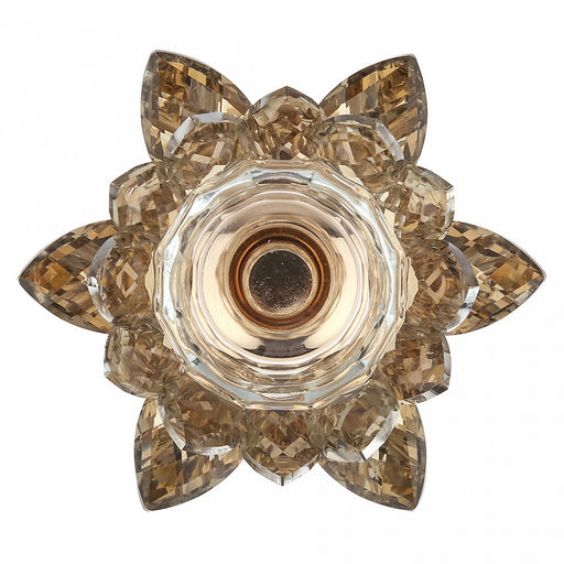 Подсвечник стеклянный "Лотос Янтарный" h14,6см, чаша д5,2см, h2см, отвинчивающаяся, нескользящее основание д8см, металлическая ножка, золотой, в коробке (Китай)