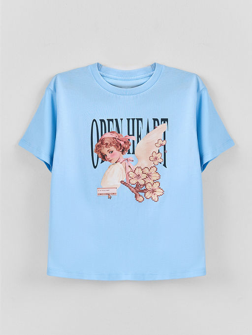 Футболка для девочек голубая прямого кроя - Mark formelle фото 4