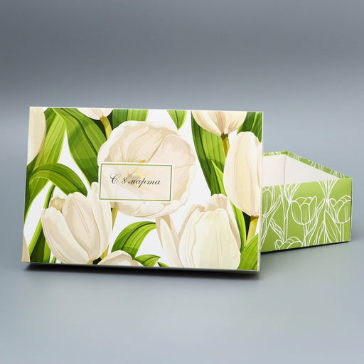 Цена за 5 шт. Коробка складная, крышка-дно, С 8 марта, 30?20?9 см без окна