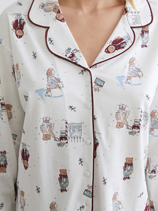 G?mlek Yaka Y?lba?? Temal? Kad?n Pijama Tak?m?