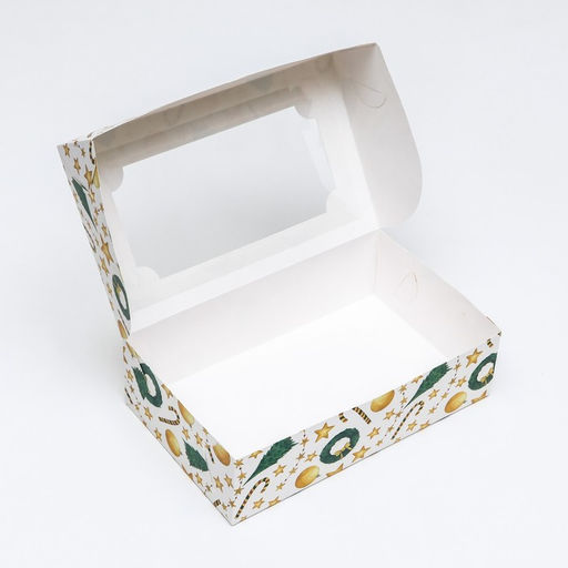 Цена за 2 шт. Коробка новогодняя складная с окном «Звезды и трости», 25×15×7 см