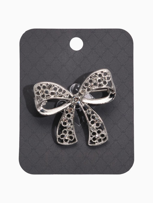 Брошь «Бант», белая в серебре