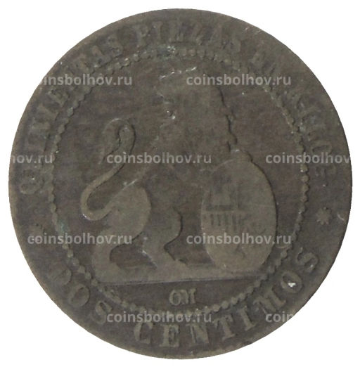 Монета 2 сентимо 1870 года Испания