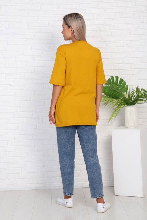 Футболка удлиненная с рисунком листья пальмы, Арт. 786