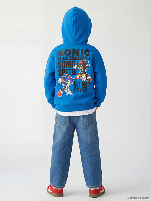 Sonic Bask?l? Erkek ?ocuk Fermuarl? Sweatshirt