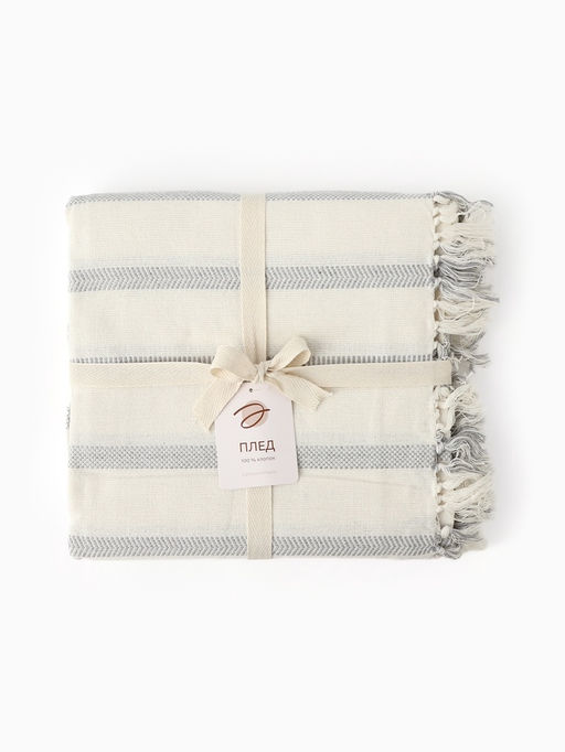 Плед «Этель» Milky stripe, 150×220 см, хлопок 100%, молочный