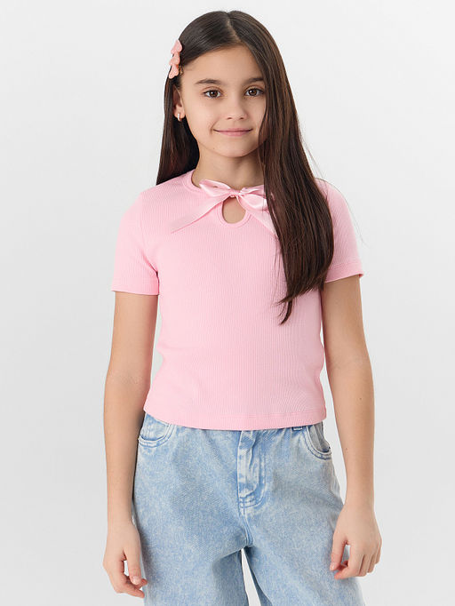 Футболка для девочек розовая с декоративным бантиком - Mark formelle фото 5