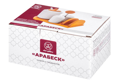 Набор - сахарница 350 мл Арабеск с ложкой + солонка + перечница + салфетница на дер.подст.с ручкой - Elan gallery фото 7