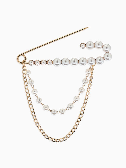 Булавка «Сияние жемчуга и цепочки», L=7.5 см, белая в золоте