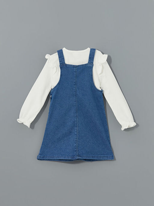 K?z Bebek Jean Salopet Elbise ve Ti??rt Tak?m