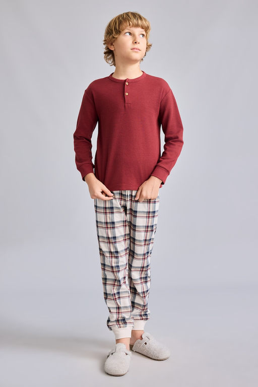 2li Tak_m Henley Yaka Ekose Erkek _ocuk - Defacto фото 2