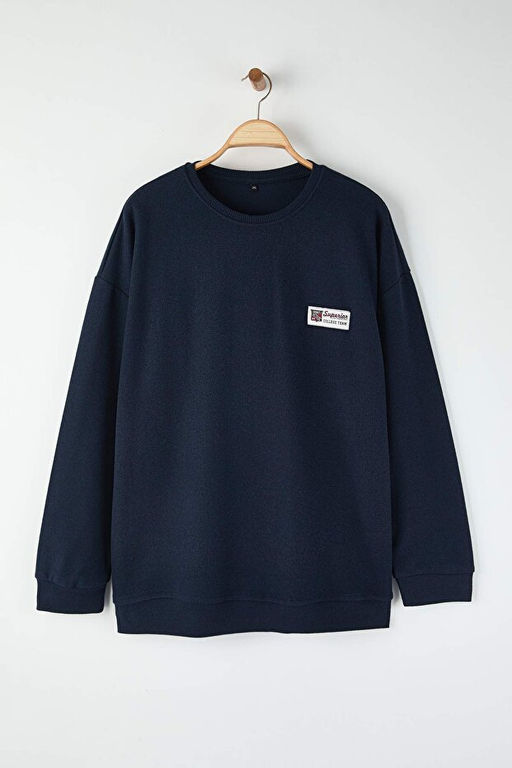 Lacivert Yeni Oversize/Geni_ Yumu_ak Dokulu Kolej _ardonsuz B_y_k Beden Sweatshirt TMNAW26AO00007 - Trendyolmilla фото 2