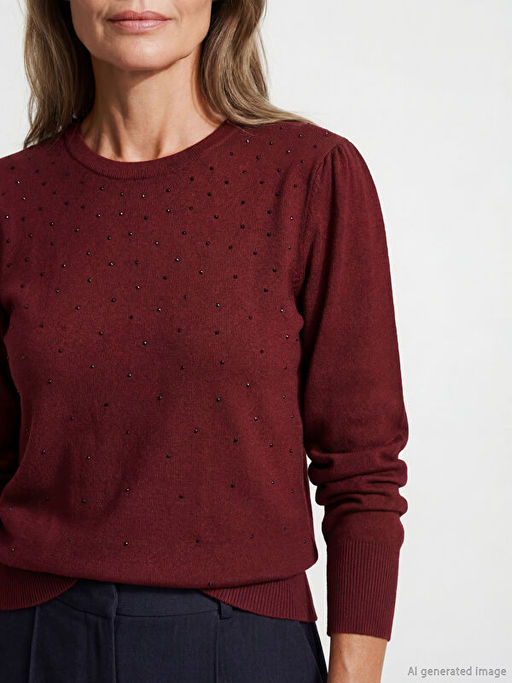 Bisiklet Yaka Ta?l? Kad?n Triko Kazak