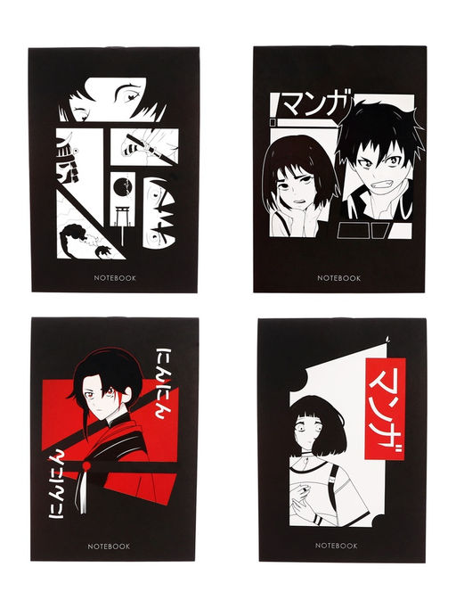 Цена за 20 шт. Блокнот А6, 24 листа в клетку на скрепке Анимэ, обложка мелованный картон, блок офсет, МИКС