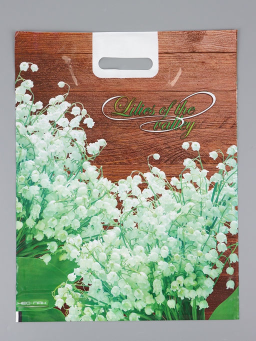 Цена за 25 шт. Пакет "Ландыш, полиэтиленовый с вырубной ручкой 38х47 см, 60 мкм