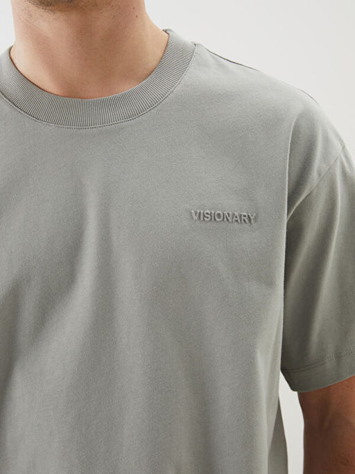 Bisiklet Yaka Bask?l? Penye Erkek Ti??rt