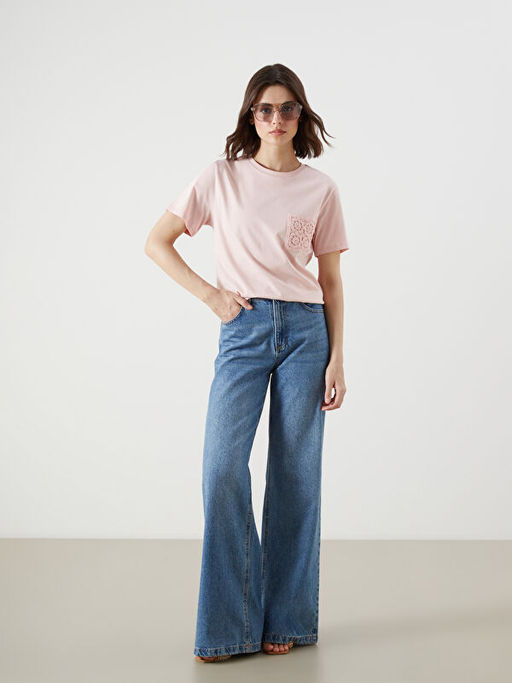 Bisiklet Yaka Dantel Cepli Kad?n Ti??rt