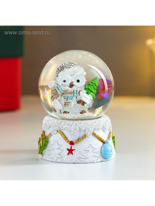 Цена за 12 шт. Снежный шар новогодний стеклянный «Совушка в колпаке, с ёлочкой», d=4.5 см, 6×4.5×4.5 см