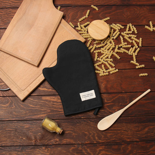 Варежка-прихватка Доляна Душевная кухня цв.черный 20х28см, рогожка, 100% х/л  фото 5