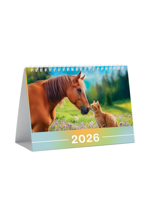 Цена за 2 шт. Календарь 2026 настольный, домик «Лошадь с котом» 14×20 см - Simaland фото 2