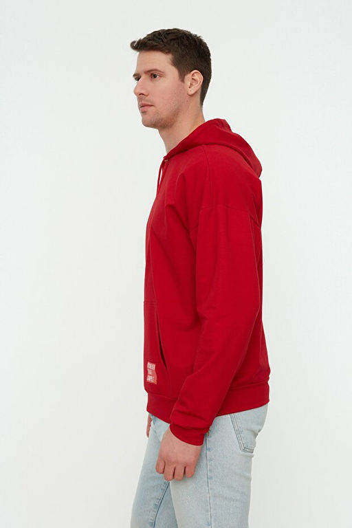 Bordo Kap__onlu Oversize/Geni_ Kesim Uzun Kol Etiketli Sweatshirt TMNSS21SW0221 - Trendyolmilla фото 2