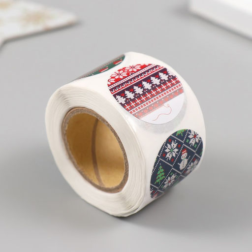 Цена за 2 шт. Наклейка бумага Вязаная зима, d=2.5 см, 252 шт. в рулоне - Арт узор фото 2