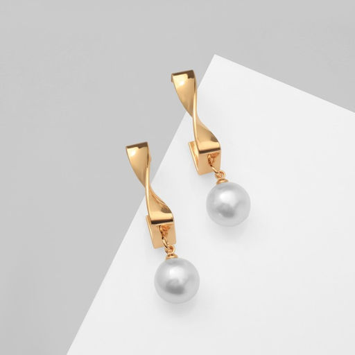 Серьги с жемчугом Абстракция завиток, цвет золото