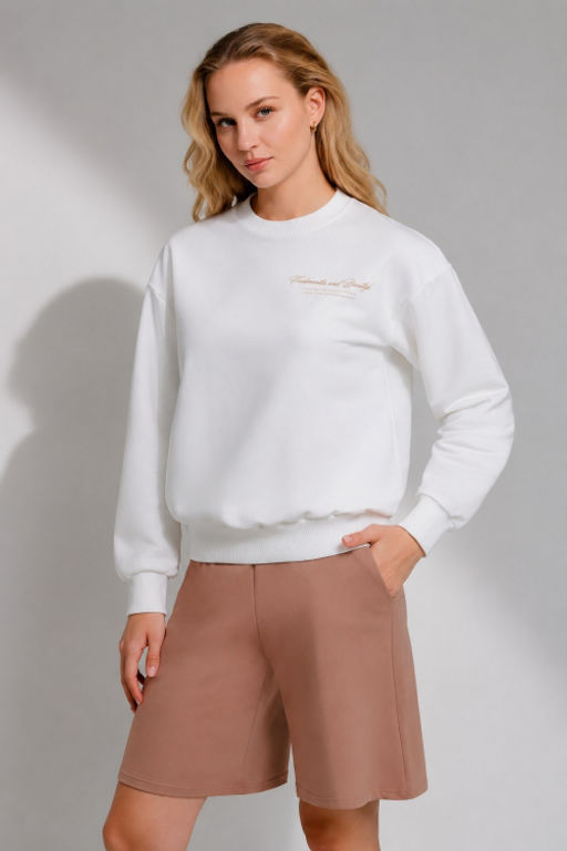 Арт. 5343/3 Костюм женский с шортами 42-50 (5 шт) Цвет:верх- белый, низ- кэмел