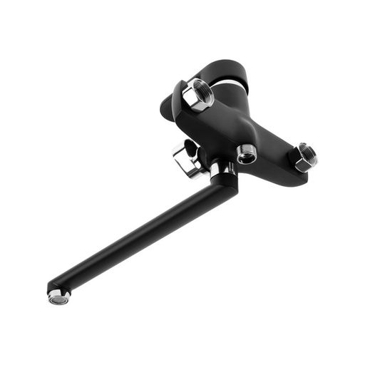 Смеситель для ванны ZEIN Z4052, излив 27 см, картридж 40 мм, с душевым набором, черный/хром