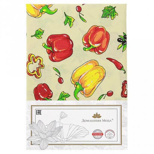 Скатерть 120х145см "Перцы, вид 1", длина стола до 105см, на 4 персоны, рогожка (хлопок 100%) 171г/м2, упаковка классическая, пакет ПВХ 28х41см, "Домашняя мода" (Россия)