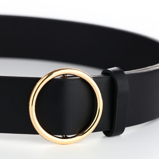 Ремень женский 110×3.5 см, круглая пряжка-затяжка металл, золотистая, чёрный