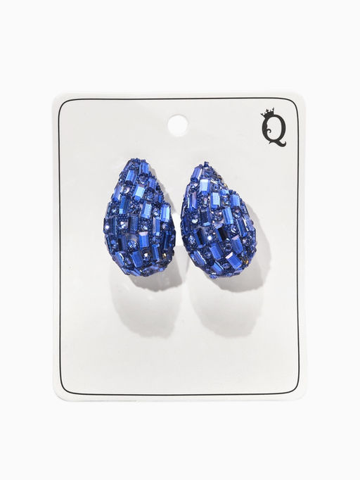 Серьги со стразами «Блеск» капля, цвет синий